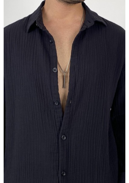 Oversize Yazlık Siyah Müslin Kumaş Gömlek fırsatları