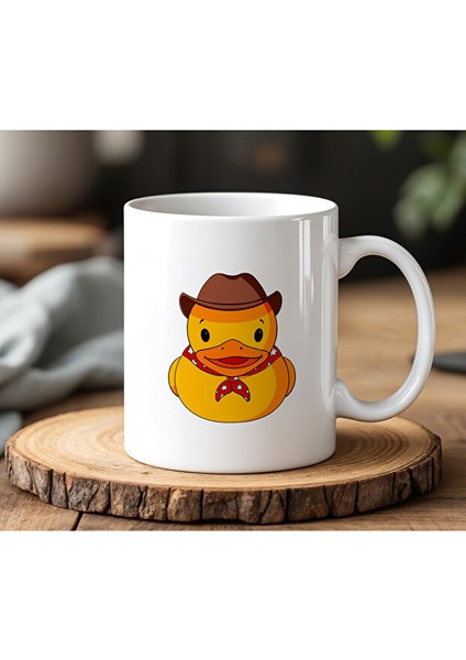 Sevimli Ördek Tasarımlı Beyaz Seramik Baskılı Kupa Bardak