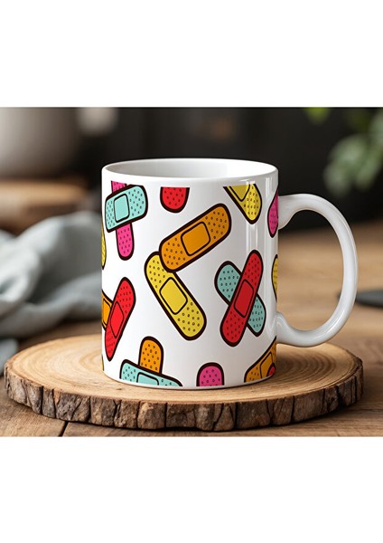 Renkli Yarabandı Tasarımlı Beyaz Seramik Baskılı Kupa Bardak