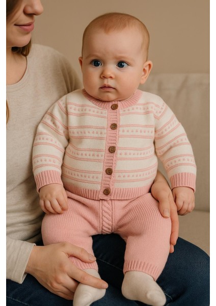 % 100 Pamuk Kız Bebek Pembe Triko Örme 2'li Takım-Ekstra Yumuşak ve Rahat