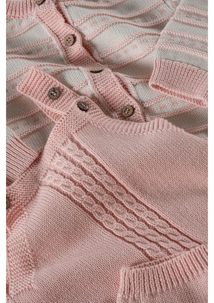 % 100 Pamuk Kız Bebek Pembe Triko Örme 2'li Takım-Ekstra Yumuşak ve Rahat