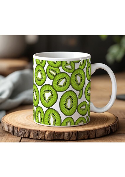 Kivi Tasarımlı Beyaz Seramik Baskılı Kupa Bardak