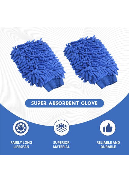 2x Premium Mikrofiber Şönil Süper Emici Yıkama ve Balmumu Eldiveni, Oto Yıkama Eldivenleri (Mavi) (Yurt Dışından) fırsatları
