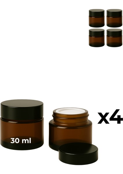 4’lü 30 ml Amber Cam Krem Kavanozu + Siyah Kapak