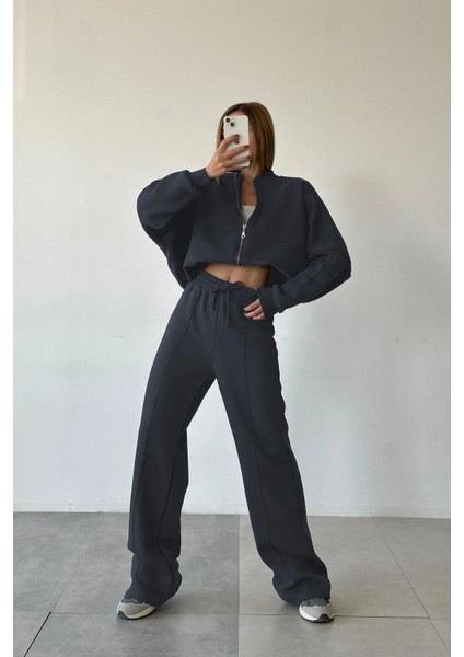 Kadın 3 Iplik Çımalı Bomber Ceket Eşofman Takımı