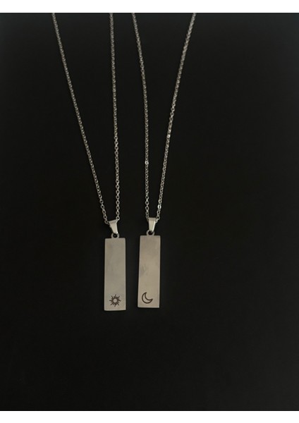 Paslanmaz Çelik Ay ve Güneş Çift Kolyesi