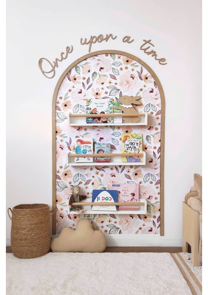 Çocuk-Bebek Odası Dekoru, Duvar Stickeri, Once Upon A Time Yapışkan Yazı, Çerçeve, Kitap Köşesi, Pembe Çiçek Temalı