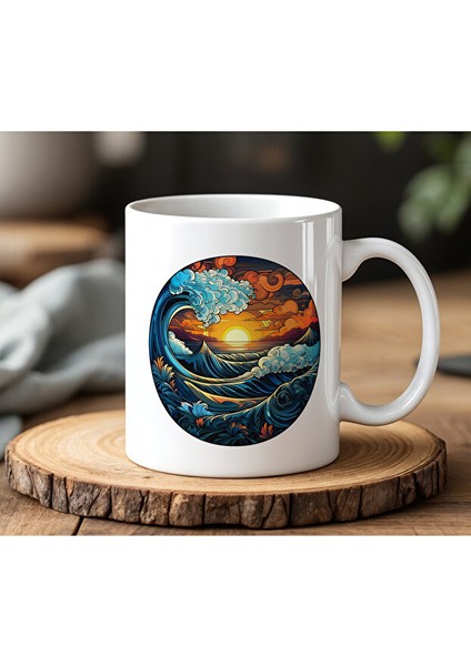 Doğanın Gücü Tasarımlı Beyaz Seramik Baskılı Kupa Bardak