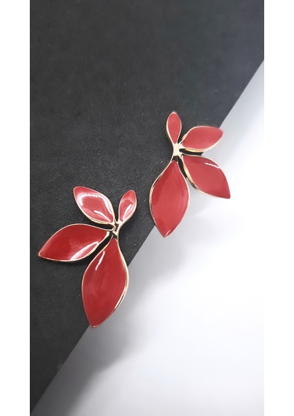 Kırımızı Mineli Dört Yaprak Çelik Küpe indirimleri