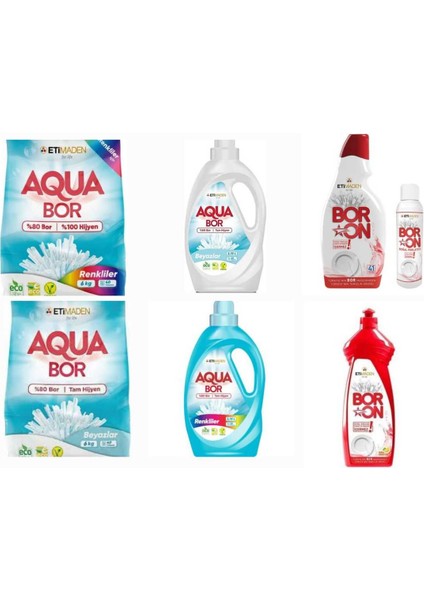 Aquabor Aylık Temizlik Seti Çamaşır Deterjanı 146 Yıkama + Bulaşık Makine Için+ Bulaşık Elde Yıkama.