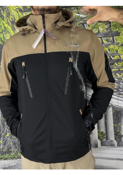 Taktikal Tactikal Softjel Içipolar Sıvı ve Rüzgar Geçirmez Outdoor Kışlık Mont Kapüşon Fermuarlı