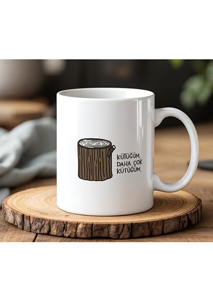 Kütüğüm Tasarımlı Beyaz Seramik Baskılı Kupa Bardak