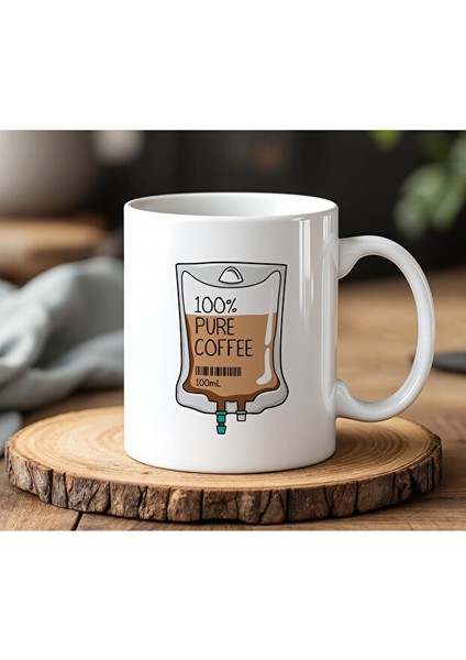 Kahve Serumu Tasarımlı Beyaz Seramik Baskılı Kupa Bardak