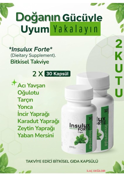 2 x 30 Caps Insulux Forte Gurmar ve Tarçın Özü Içeren Takviye Edici Gıda Detox Ürün Hediyesiyle