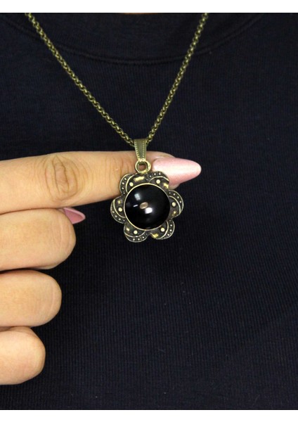 Doğal Taş Oniks Doğal Taşlı Desenli Otantik Kadın Kolye 45 cm Zincirli EUK18O