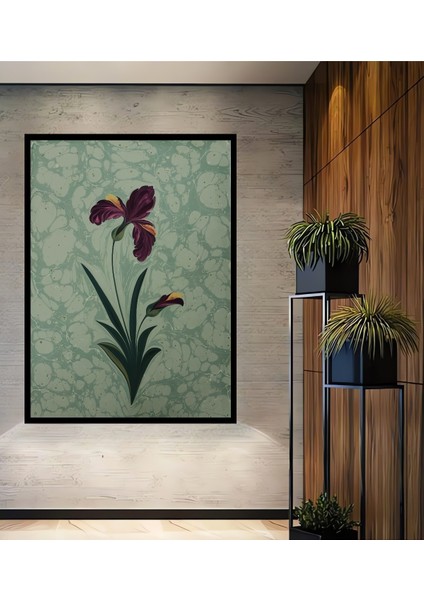 Çerçeve Görünümlü Ebru Sanatı Çiçekli Ahşap Mdf Dekoratif Ev Duvar Tablo Dikdörtgen Ev Duvar Tablo