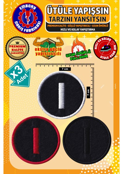 Ütü ile Yapışan Arma Yama, I Harf (3 Adet) Ütüyle Yapışan Nakış Dokuma Aplike Patch