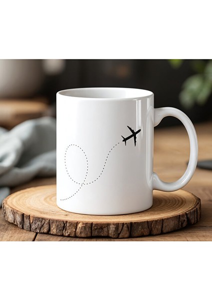 Uçuş Modu Tasarımlı Beyaz Seramik Baskılı Kupa Bardak