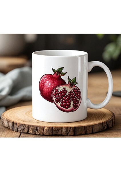 Nar Tasarımlı Beyaz Seramik Baskılı Kupa Bardak