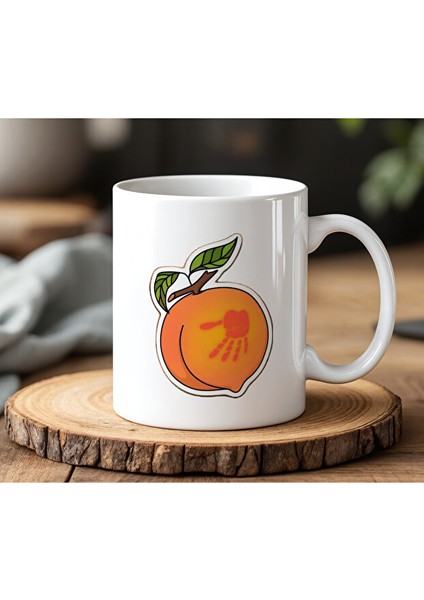 Şeftali Tasarımlı Beyaz Seramik Baskılı Kupa Bardak