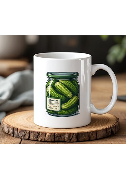 Salatalık Turşusu Tasarımlı Beyaz Seramik Baskılı Kupa Bardak