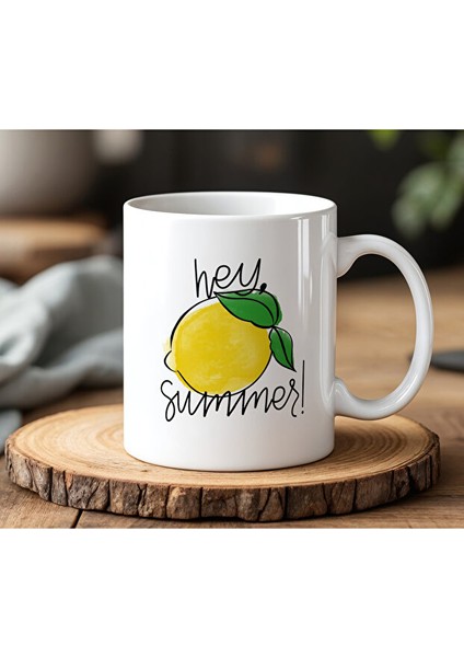 Hey Summer Tasarımlı Beyaz Seramik Baskılı Kupa Bardak