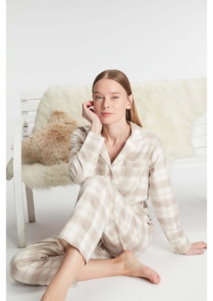 Pamukluuzun Kol Gömlek Pantolon Pijama Takımı
