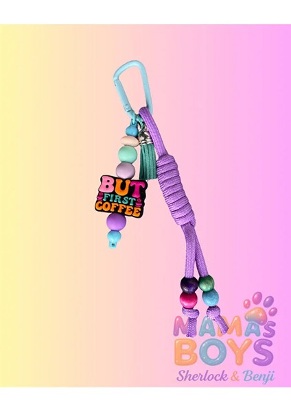 Kahve Temalı Turkuaz/mor Paracord Çanta Aksesuarı - Charm - Anahtarlık