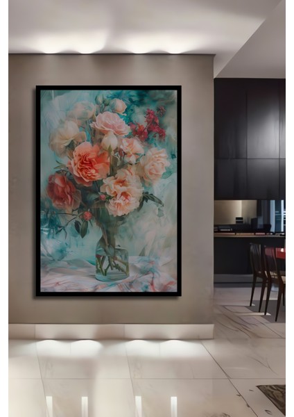 Çerçeve Görünümlü Rüya Gibi Çiçek Buketi Dekoratif Ahşap Mdf Tablo Dikdörtgen Tablo
