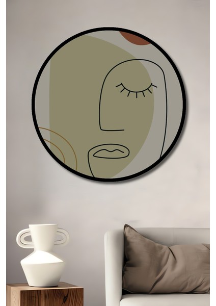 Çerçeve Görünümlü Minimalist Çizgi Sanatı Dekoratif Ahşap Mdf Ev Duvar Tablo Yuvarlak Ev Duvar Tablo