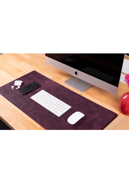 Doğal Deri Masa Matı (37 cm x 80 cm) Kızıl Kırmızı