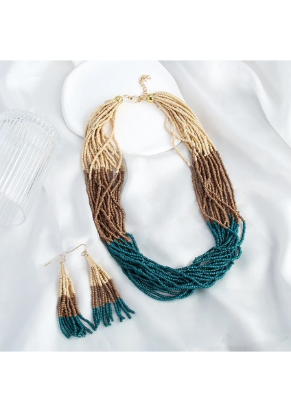 Vintage Bohem Kadın Kolye Püskül Küpe Seti