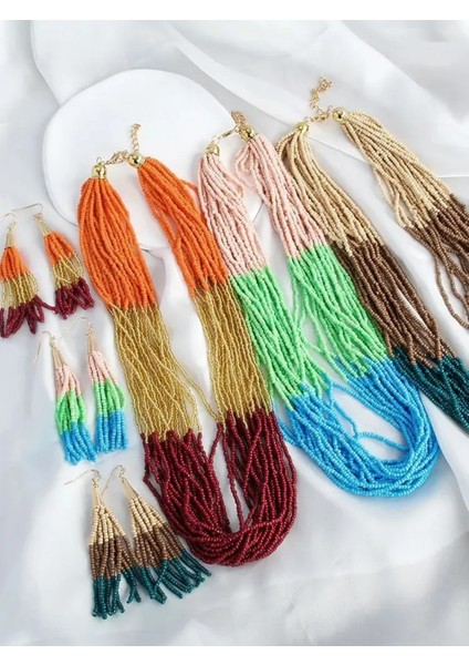 Vintage Bohem Kadın Kolye Püskül Küpe Seti fiyatları