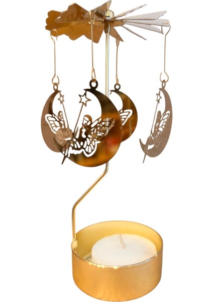 Altın Renkli Dönen Metal Mumluk Peri Kızı Elsa Tasarımlı