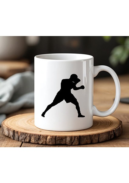 Boksör Tasarımlı Beyaz Seramik Baskılı Kupa Bardak