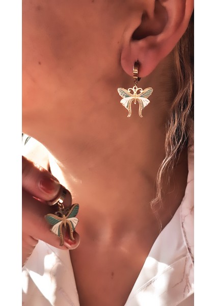 Mavi Beyaz Mineli Kelebek Çelik Küpe fiyatları