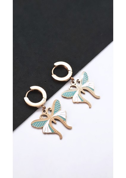 Mavi Beyaz Mineli Kelebek Çelik Küpe fırsatları