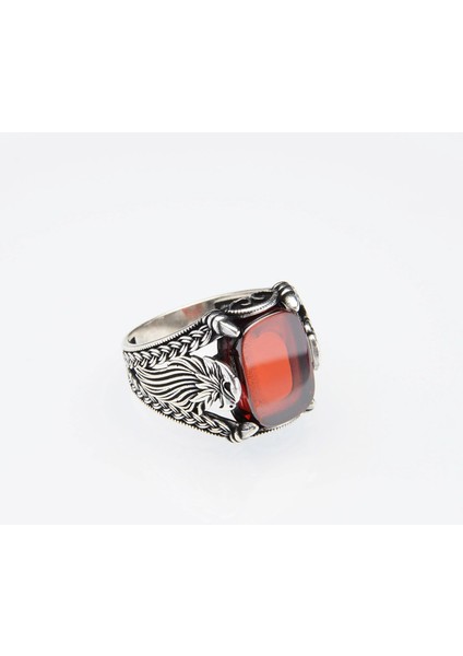 718B Kırmızı Zirkon Gümüş Yüzük