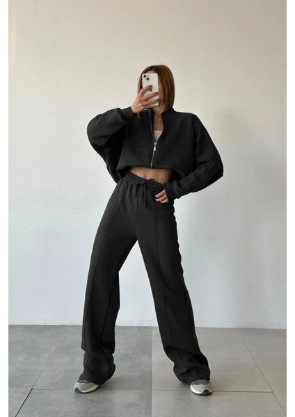 Kadın 3 Iplik Çımalı Bomber Ceket Eşofman Takımı