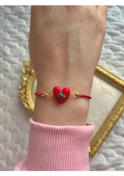 Murano Cam Boncuk Kalp Detaylı Kokina Bileklik