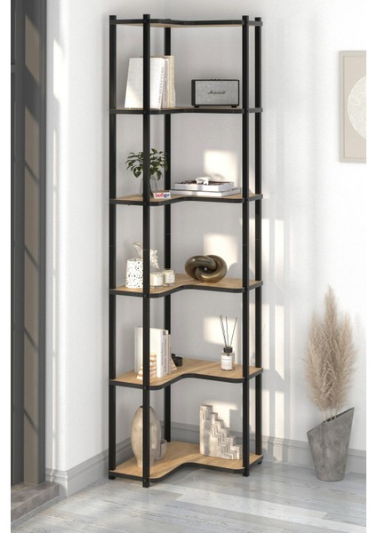 6 Raflı Kitaplık Dekoratif Kitaplık Metal Kitaplık Ofis Kitaplığı Aksesuar Rafı Sardes Safir Meşe fiyatları