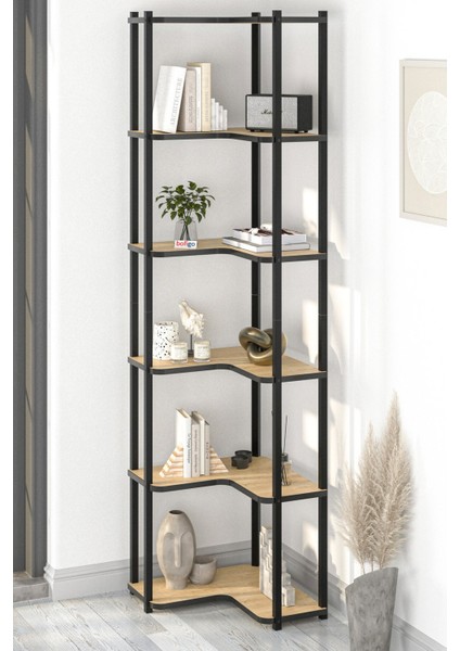 6 Raflı Kitaplık Dekoratif Kitaplık Metal Kitaplık Ofis Kitaplığı Aksesuar Rafı Sardes Safir Meşe modelleri