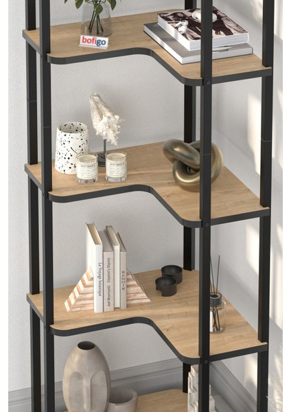 6 Raflı Kitaplık Dekoratif Kitaplık Metal Kitaplık Ofis Kitaplığı Aksesuar Rafı Sardes Safir Meşe fırsatları