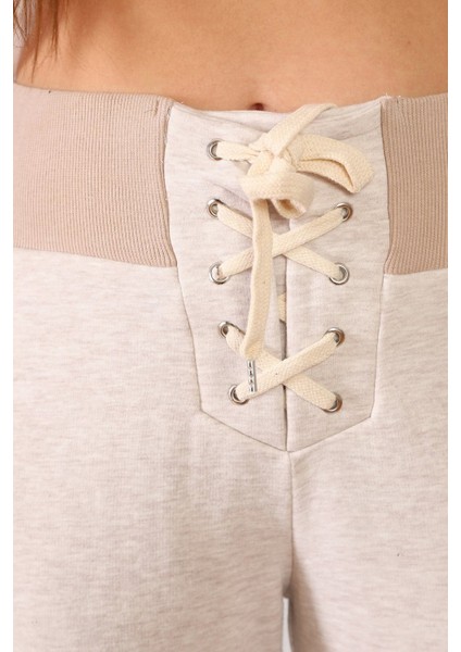 Önü Bağcıklı Dar Paça Vizon Renk Eşofman Altı indirimleri