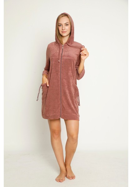 Kapüşonlu Uzun Kollu Cepli Fermuarlı Pamuklu Kadife Elbise fiyatları
