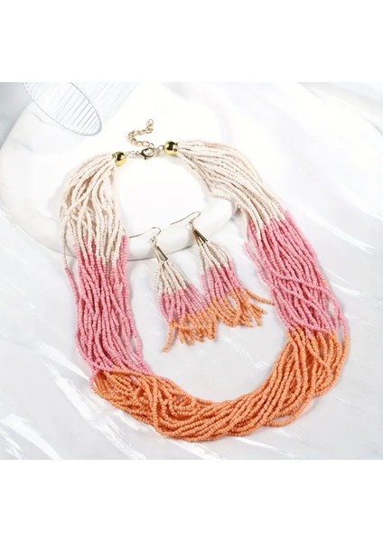 Vintage Bohem Kadın Kolye Püskül Küpe Seti