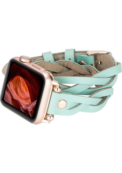 Belic Globe Apple Watch Çift Tur Deri Kordon Gül Altın Perçin modelleri