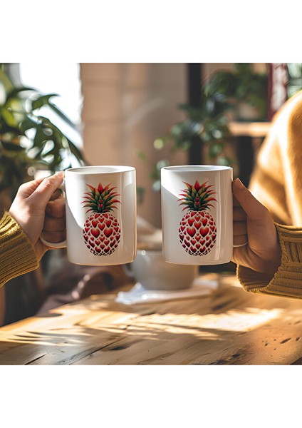 Kalpli Ananas Tasarımlı Beyaz Seramik Baskılı Kupa Bardak fiyatları