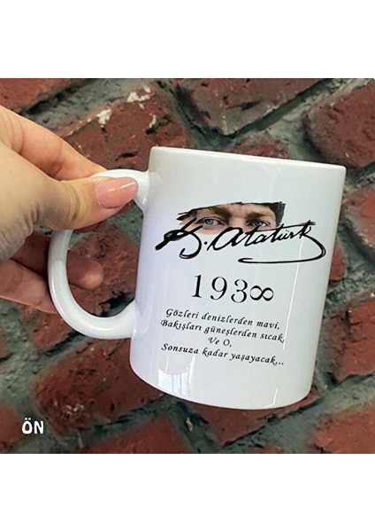 Size Özel Mavi Gözlü Mustafa Kemal Atatürk Imzalı Seramik Baskılı Kupa Bardaklar