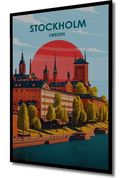Çerçeve Görünümlü Stockholm Manzarası Dekoratif Ahşap Mdf Ev Duvar Tablo Dikdörtgen Ev Duvar Tablo fiyatları